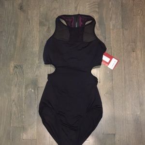 Mirella Caged Laser Cut Racer Zip Leotard